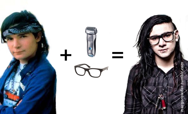 Corey Feldman + glasses and a razor = Skrillex